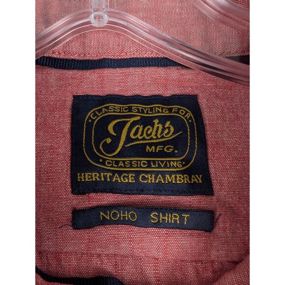 Jachs Shirt Mens Large Red Heritage Chambray Noho Short Sleeve Button-Down - Picture 3 of 10